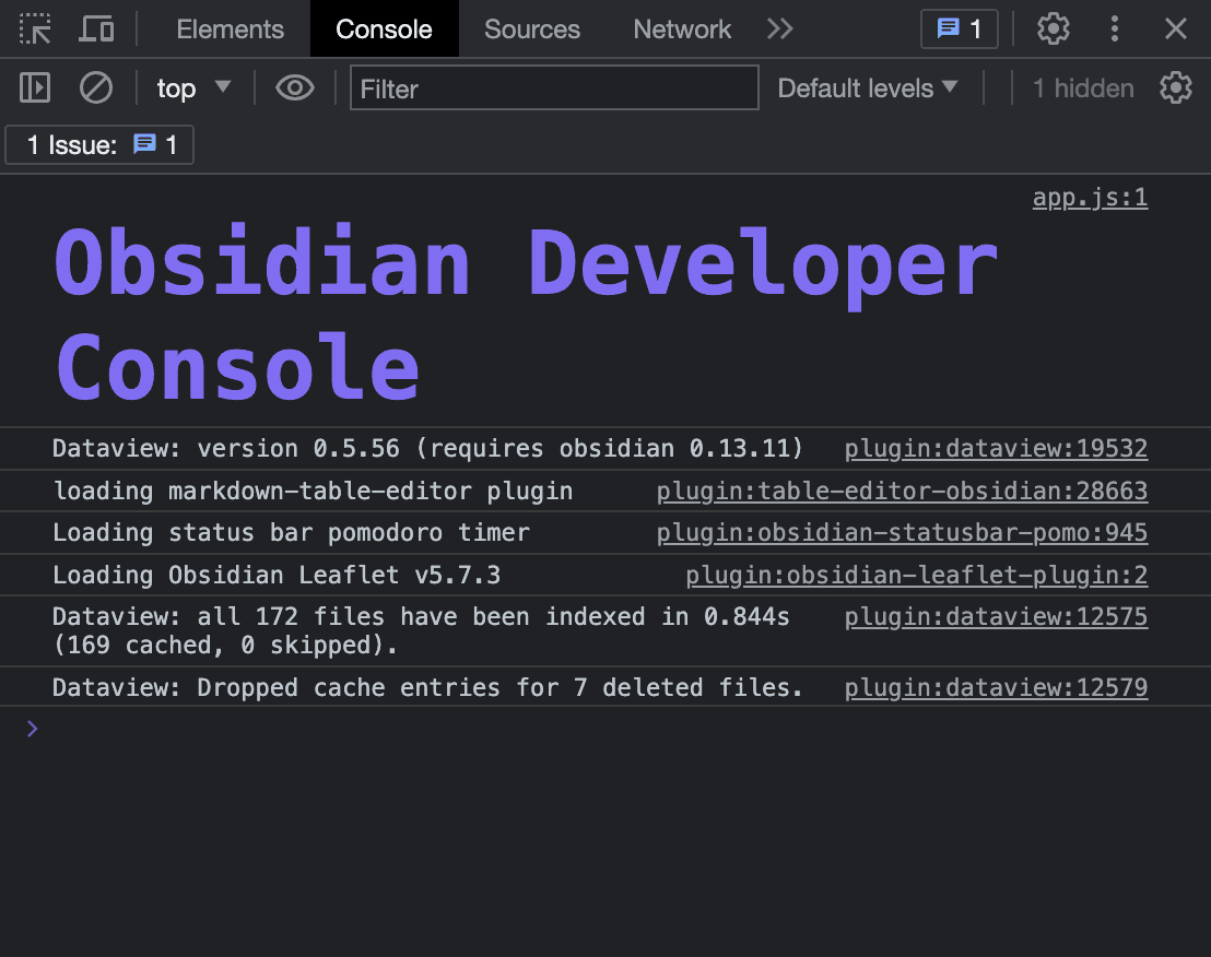 Obsidian's DevTools console.