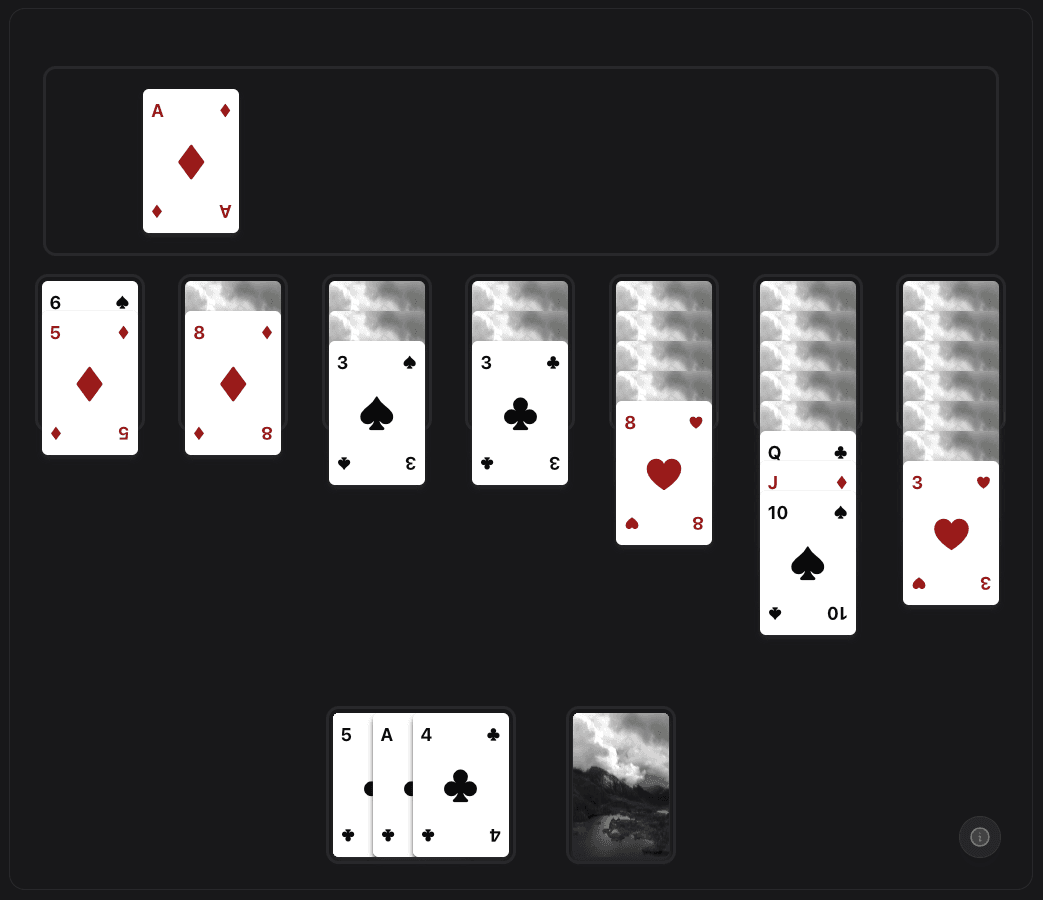 Image of Solitaire game board mid-game in a dark theme.