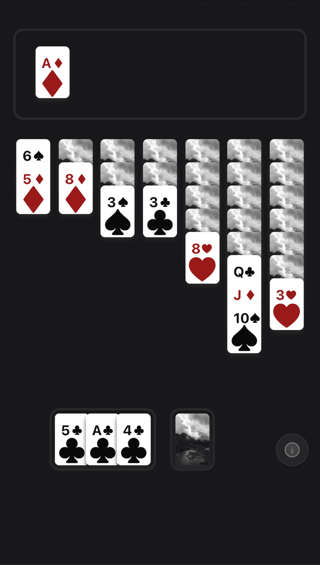 Image of Solitaire game board optimized for small screens mid-game in a dark theme.